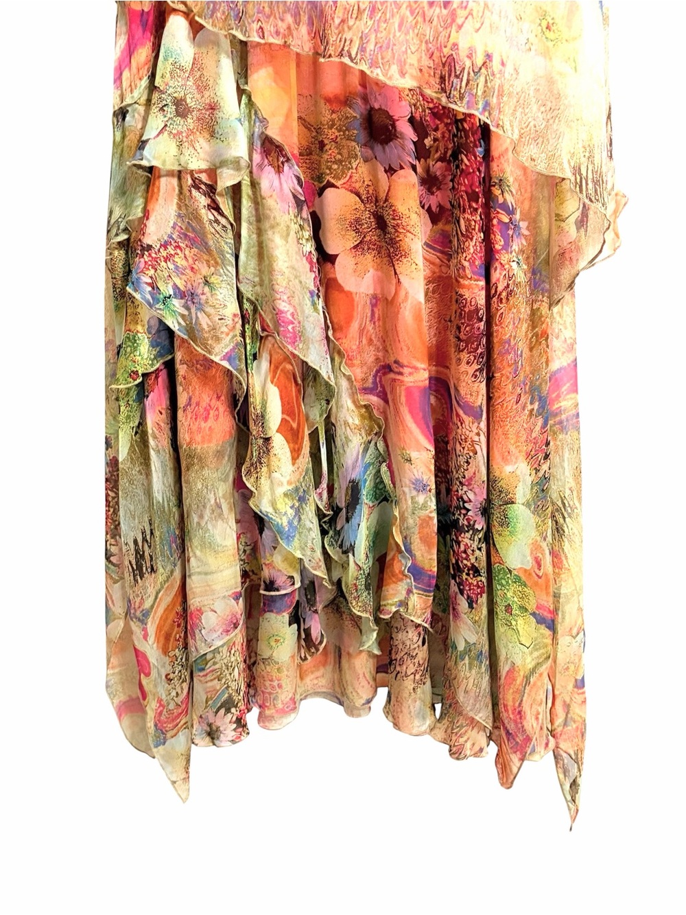 Qinpei.er Silk Floral Fairy Asymmetric Midi Dress Womens L Lightweight Boho Airy - Picture 3 of 10